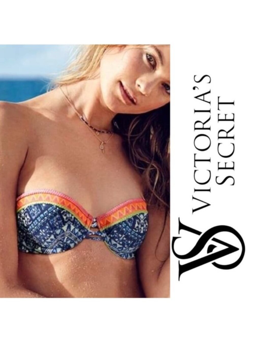 Victoria's Secret | Blue Tribal Embroidered The Fabulous Bikini Top | Size 34B